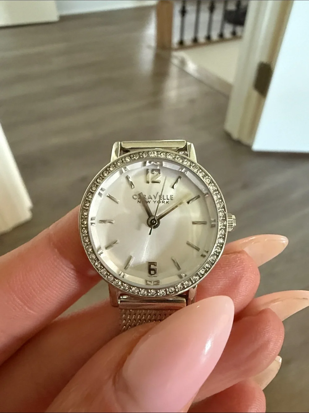 Caravelle New York Silver Crystal-Accent Mesh Watch